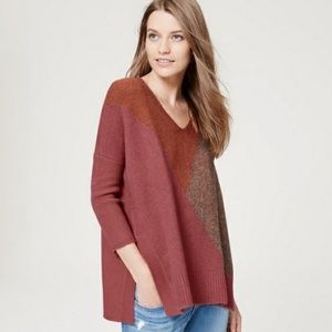 LOFT Colorblock Rust Oversized Sweater Poncho L